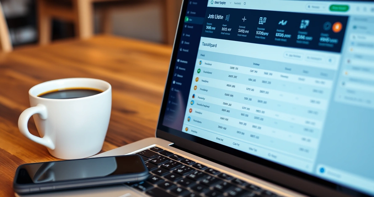 Job listing dashboard sa laptop na ginagamit sa paghahanap ng online na trabaho