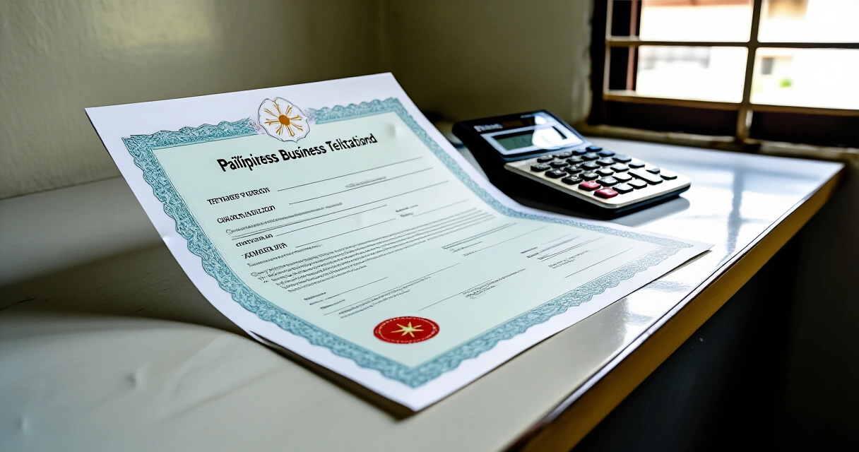 Opisyal na sertipiko ng rehistro ng negosyo at calculator sa mesa ng maliit na opisina