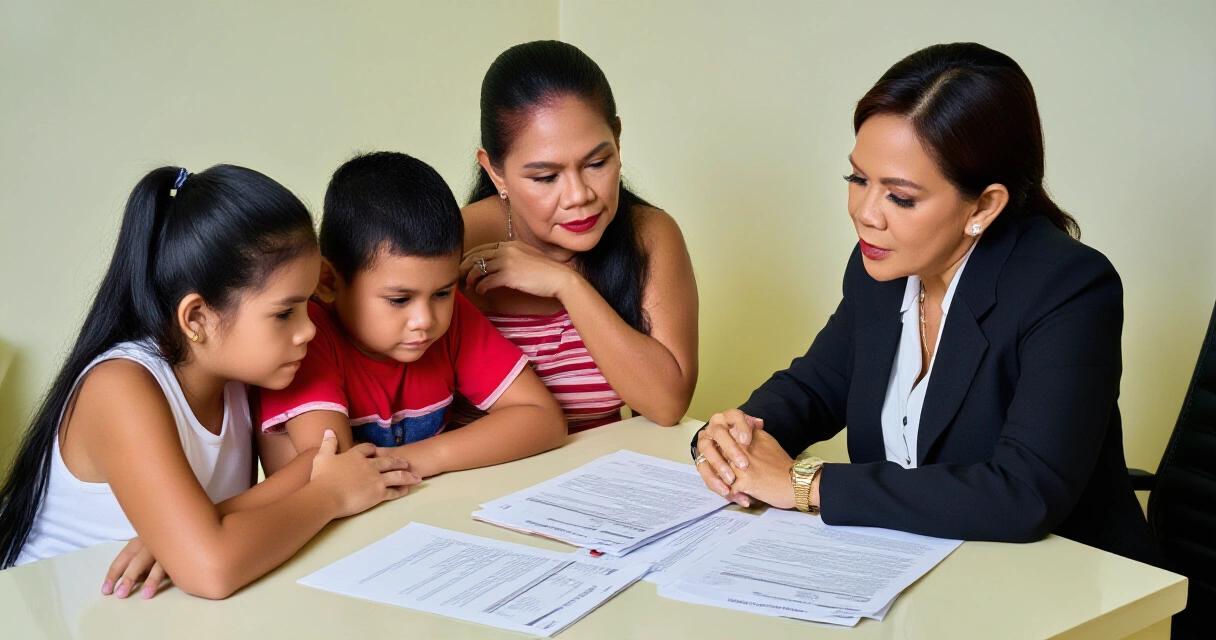 Pamilyang Pilipino na nakikipag-usap sa financial advisor tungkol sa insurance