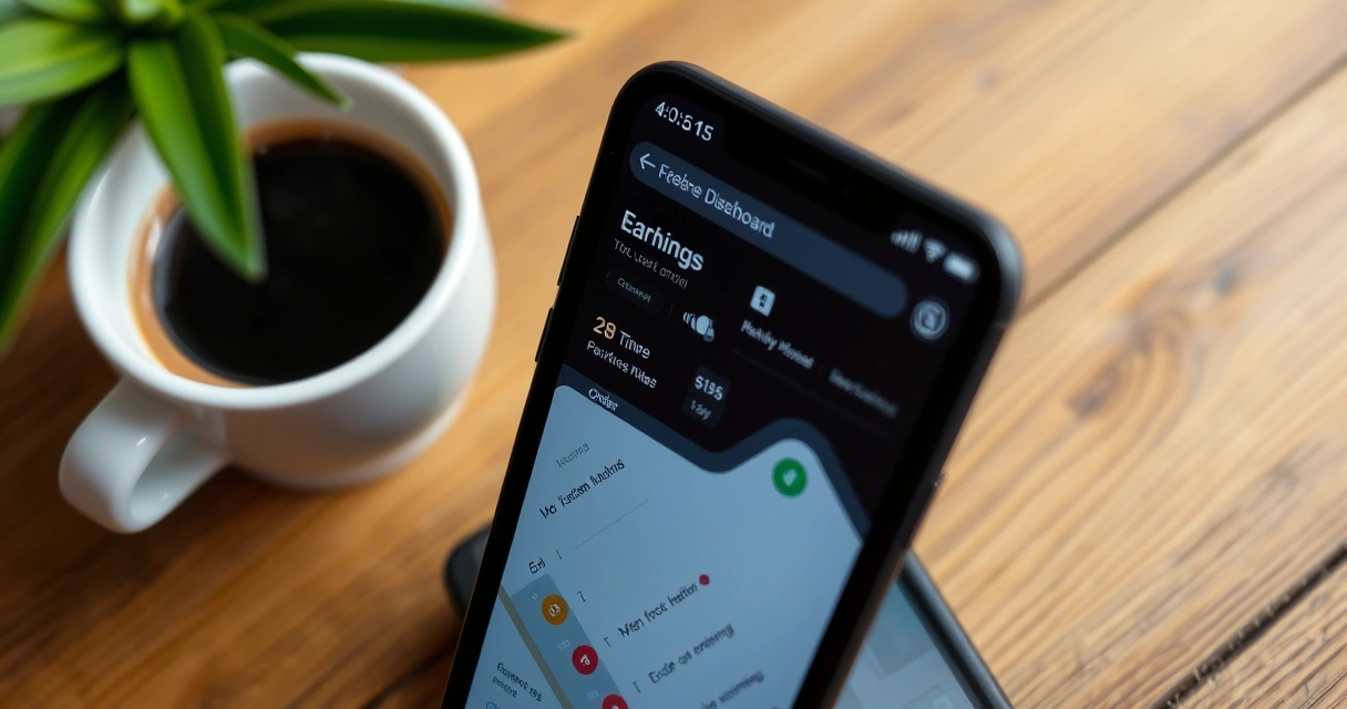 Dashboard ng kita ng Fiverr seller na nakikita sa smartphone