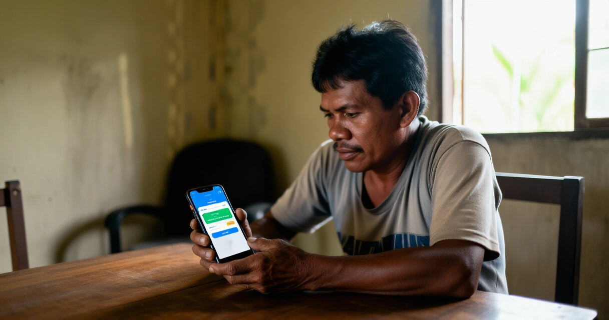 Pilipino gumagamit ng digital banking app para maglipat ng pera sa smartphone