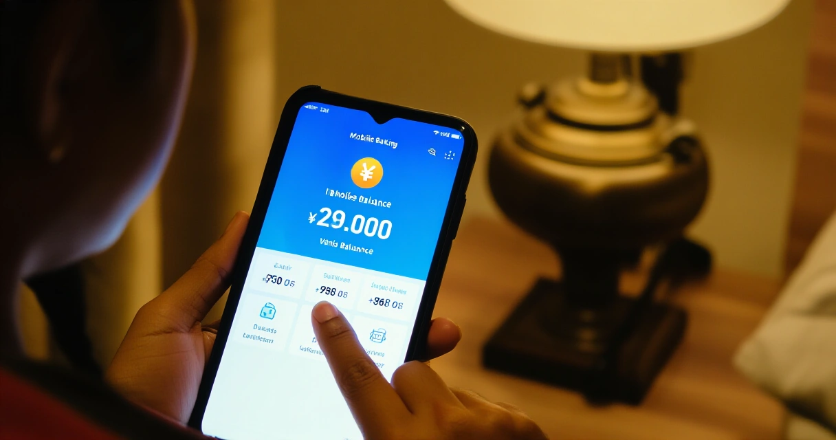 Pilipino na gumagamit ng mobile banking app para tingnan ang savings account balance