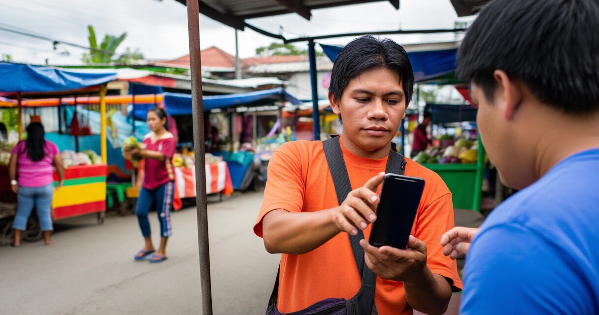 Pilipinong vendor na gumagamit ng GCash para sa digital payment sa community market