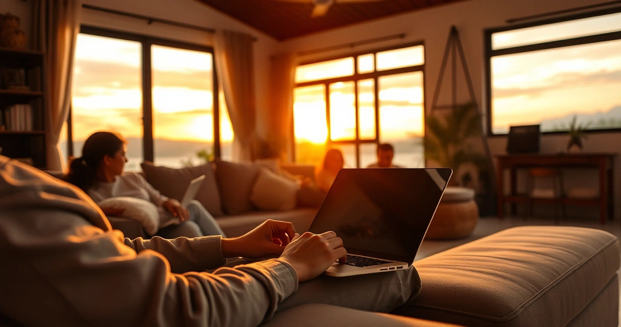 Freelancer na isinasara ang laptop sa dapithapon para magpahinga kasama ang pamilya