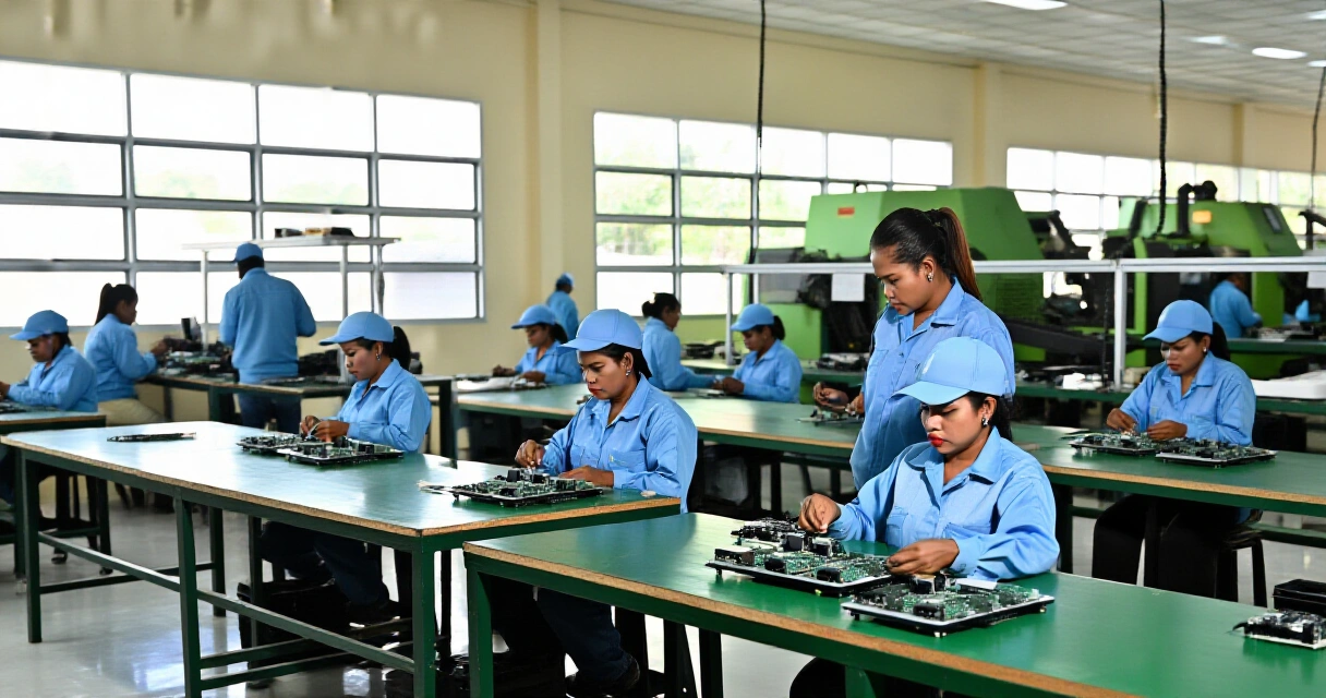 Mga manggagawa sa loob ng modernong pabrika sa Pilipinas, 2026