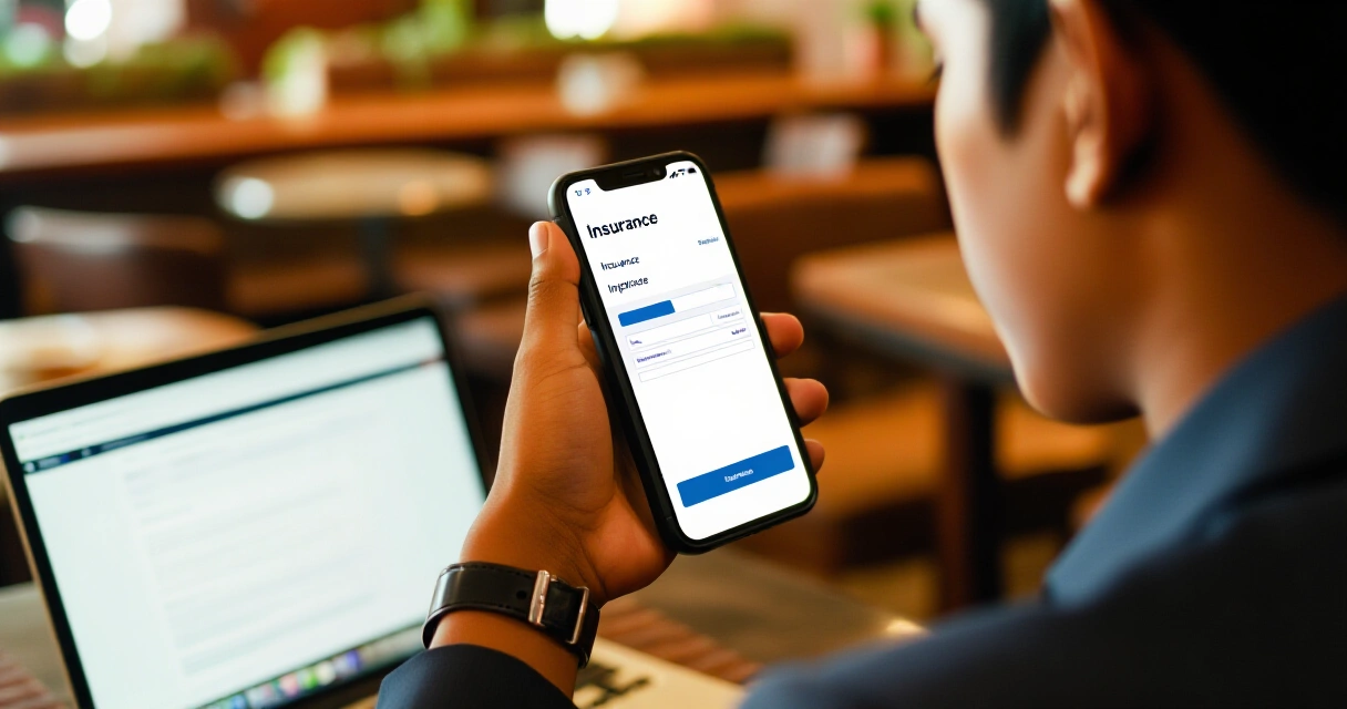 Batang Pilipinong propesyonal na tinitingnan ang insurance app sa telepono