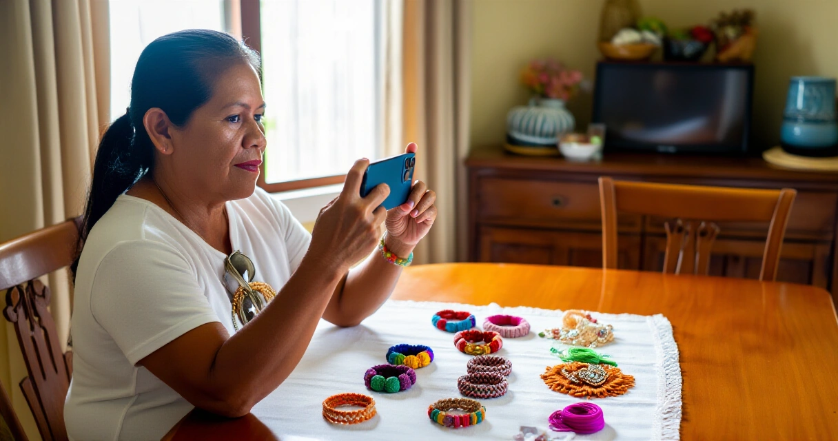 Pilipinang nagbebenta ng gamit online gamit ang smartphone sa bahay