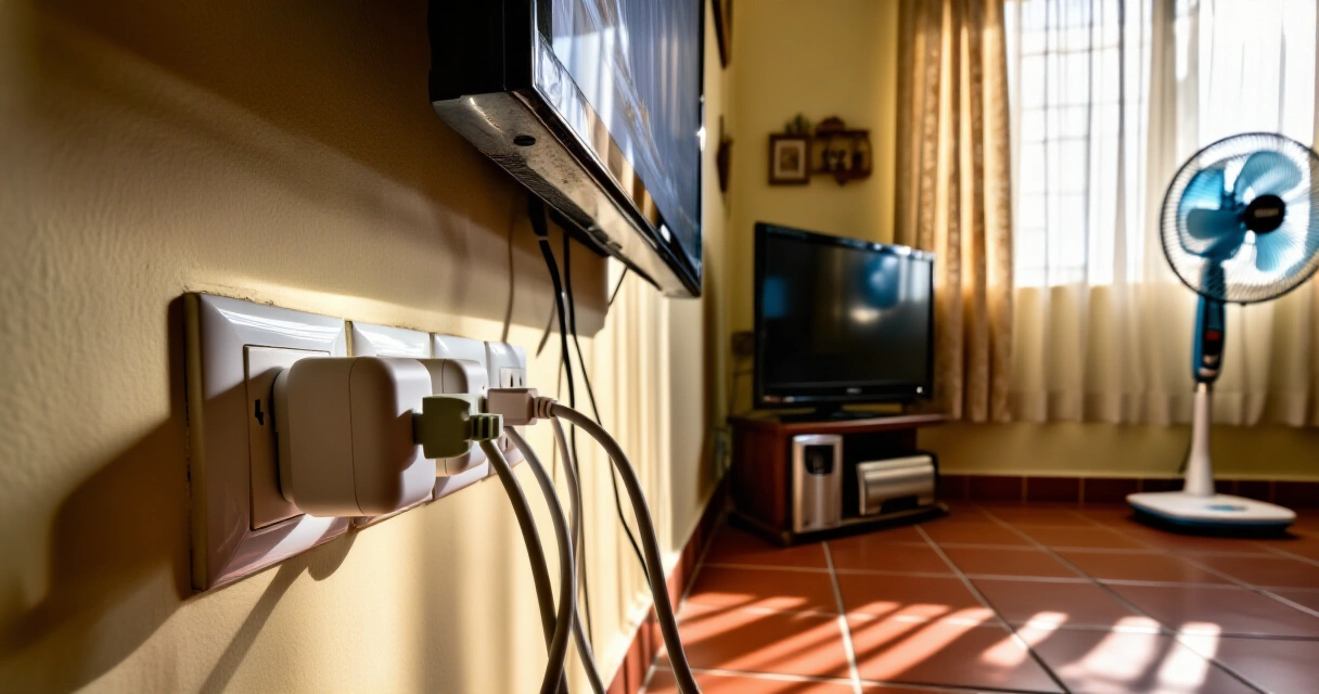 Mga smart plug na nakakonekta sa mga appliances sa isang Pilipinong sala