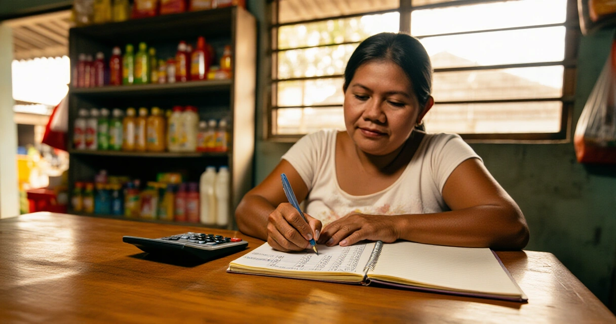 May-ari ng sari-sari store na sumusulat ng mga masusukat na layunin sa kanyang notebook