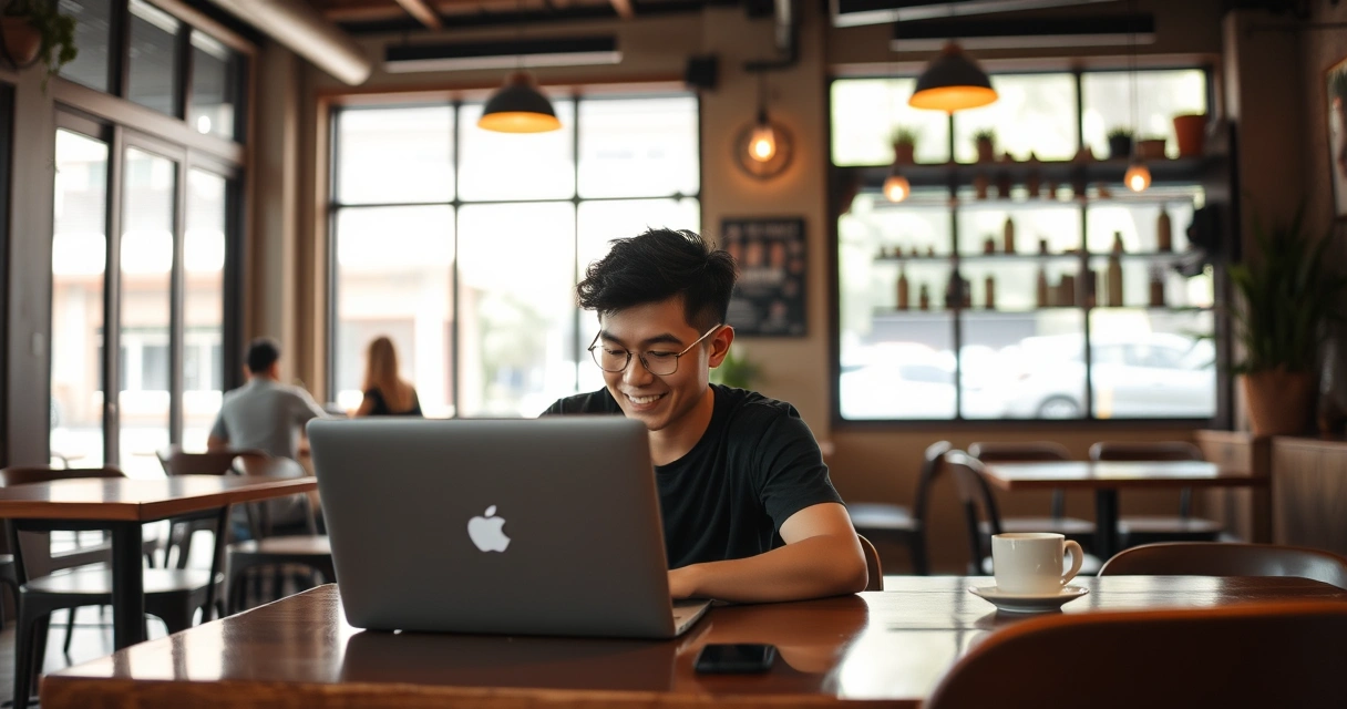 Freelancer na nagtatrabaho sa coffee shop