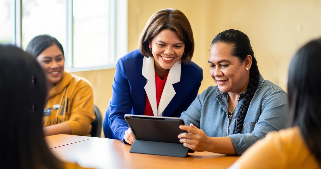 Isang Pilipinong negosyante na nag-aaral ng digital tools sa isang workshop