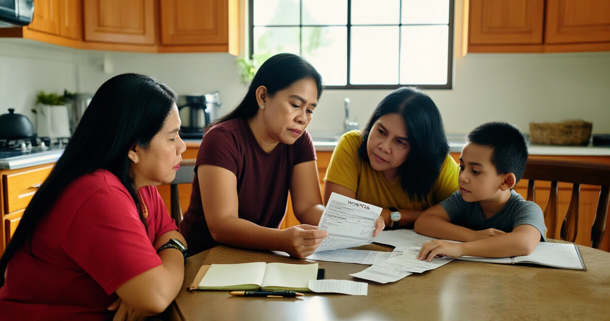 Pamilyang Pilipino nagre-review ng buwanang budget at mga bayarin sa bahay