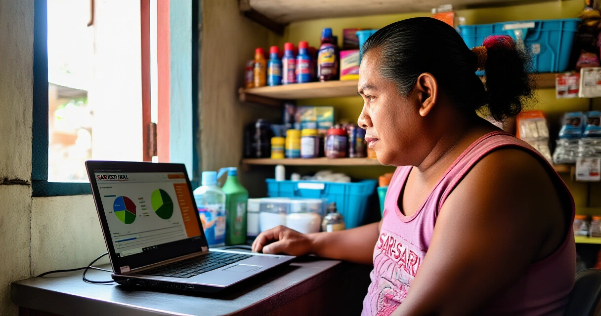 Pilipinong may-ari ng maliit na negosyo na gumagamit ng computer para sa negosyo