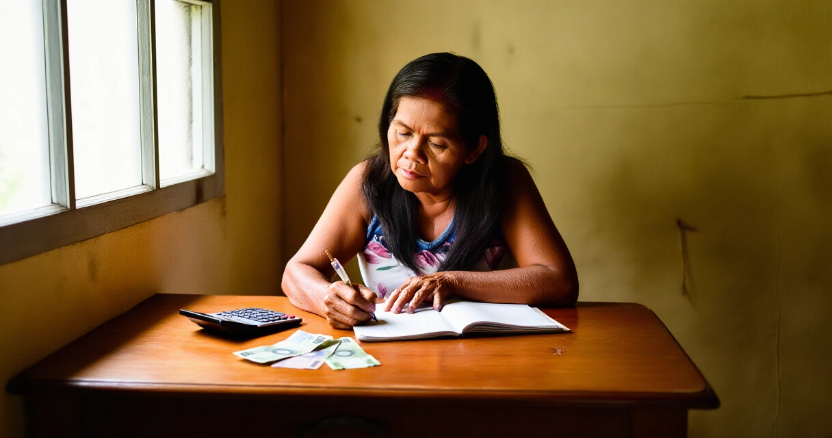 Babaeng Pilipino na nagpaplano ng badyet at diskarte sa pamamahala ng pera