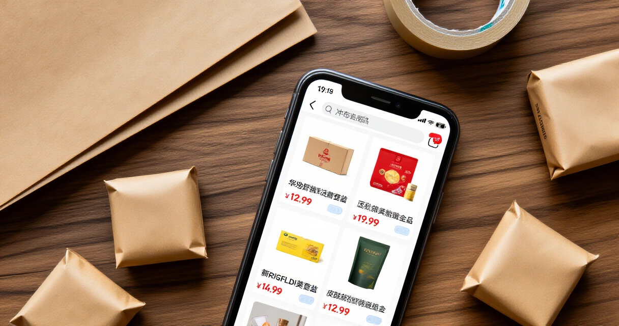 Smartphone na nagpapakita ng TikTok Shop product listing kasama ang mga produktong handa para sa pagpapadala