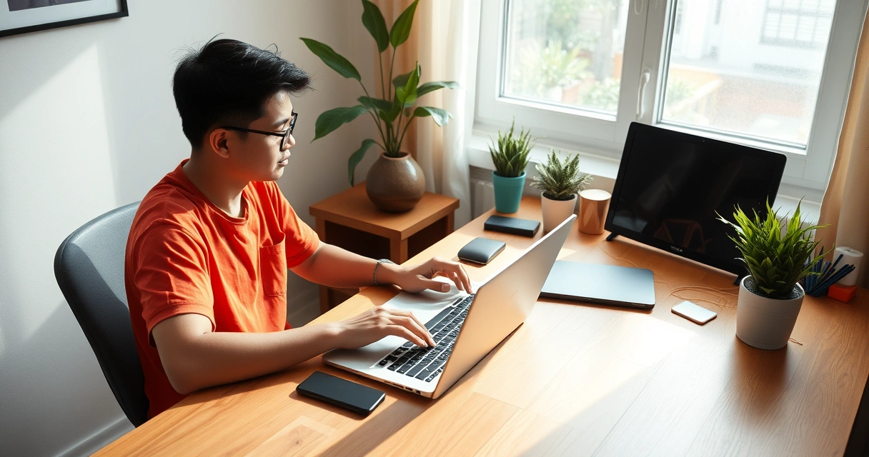 Pilipinong remote worker na nagtatrabaho sa laptop sa bahay gamit ang OnlineJobs.ph