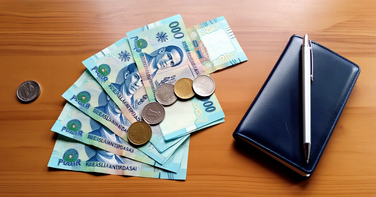 Perang Pilipino at notebook para sa pagpaplano ng emergency fund at pag-iimpok