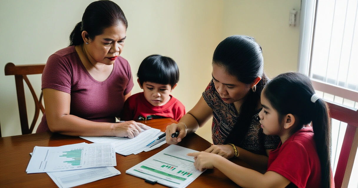 Pamilyang Pilipino na nag-aayos ng kanilang mga bayarin at utang