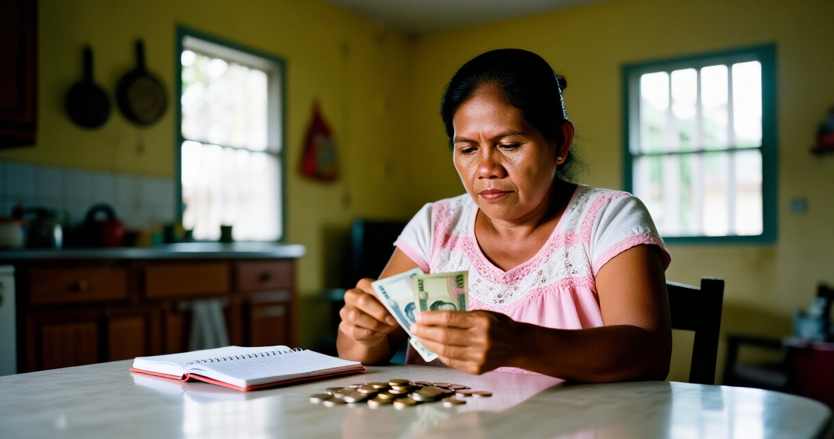 Filipina nagbibilang ng pera para sa emergency fund sa maliit na sweldo