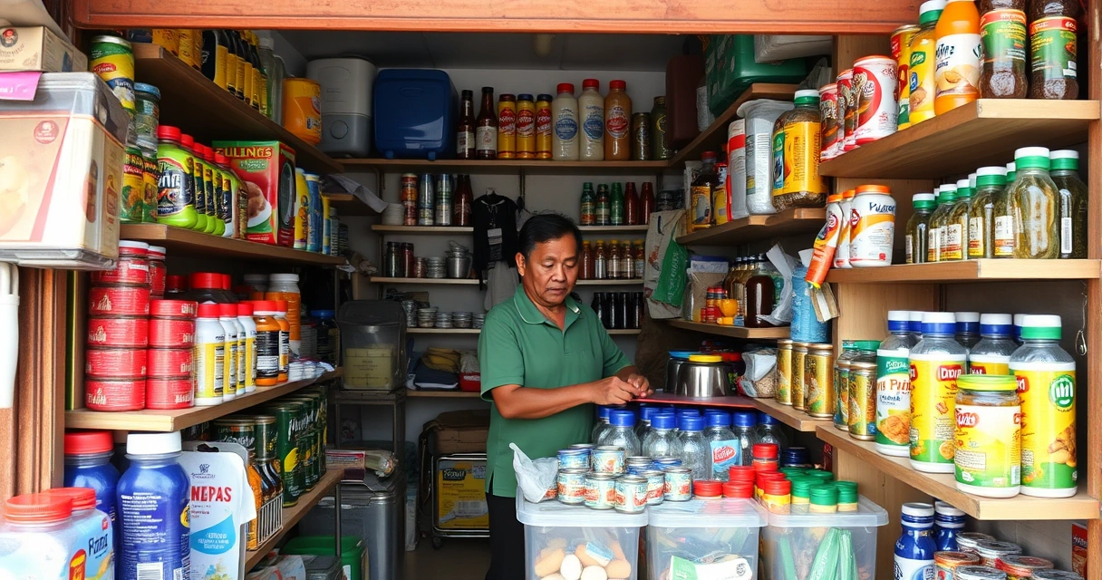May-ari ng sari-sari store na nag-aayos ng paninda sa maliit na tindahan