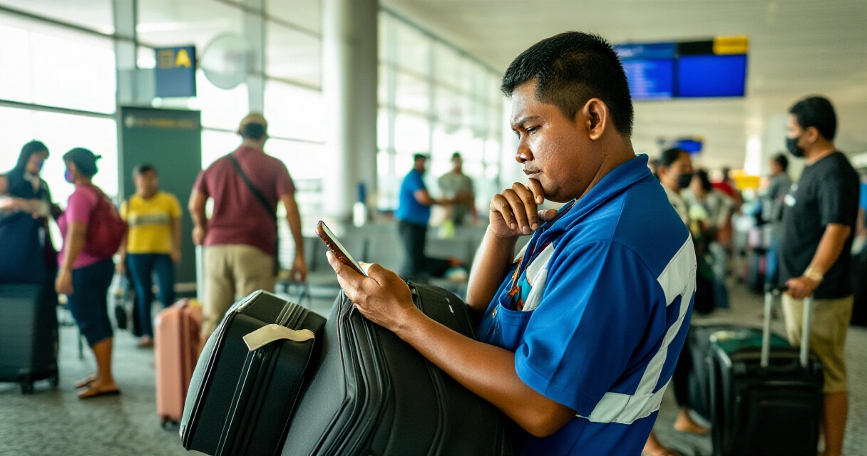 OFW sa paliparan bago lumuwas ng bansa, hawak ang telepono