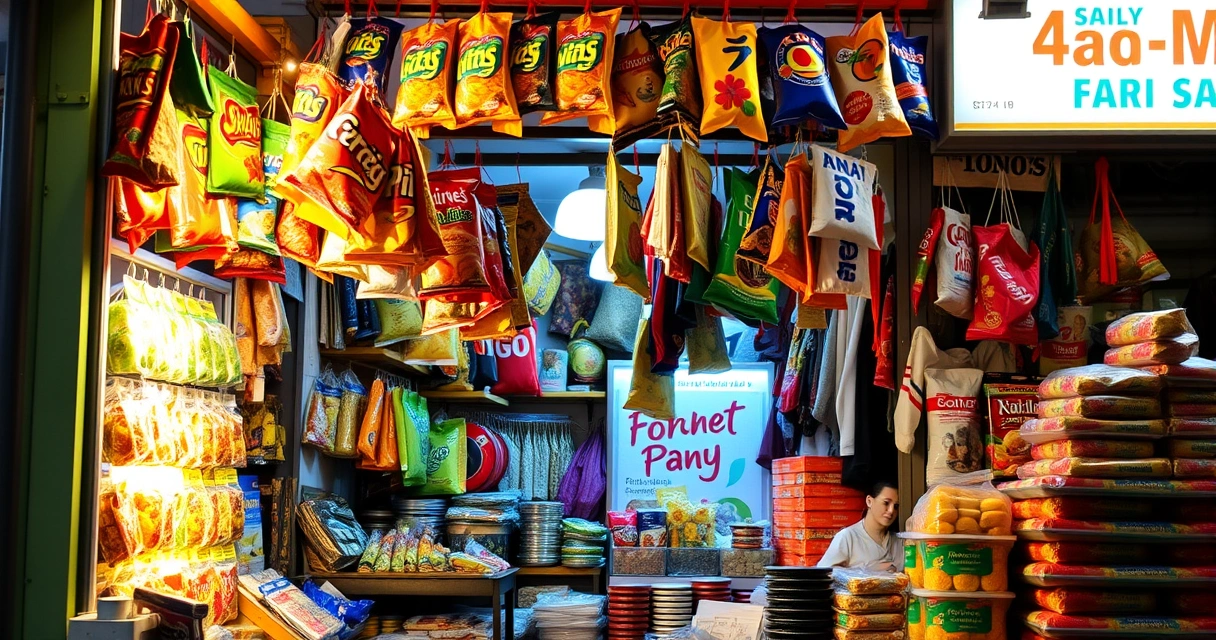 Maliit na sari-sari store na puno ng paninda sa kanto ng kapitbahayan