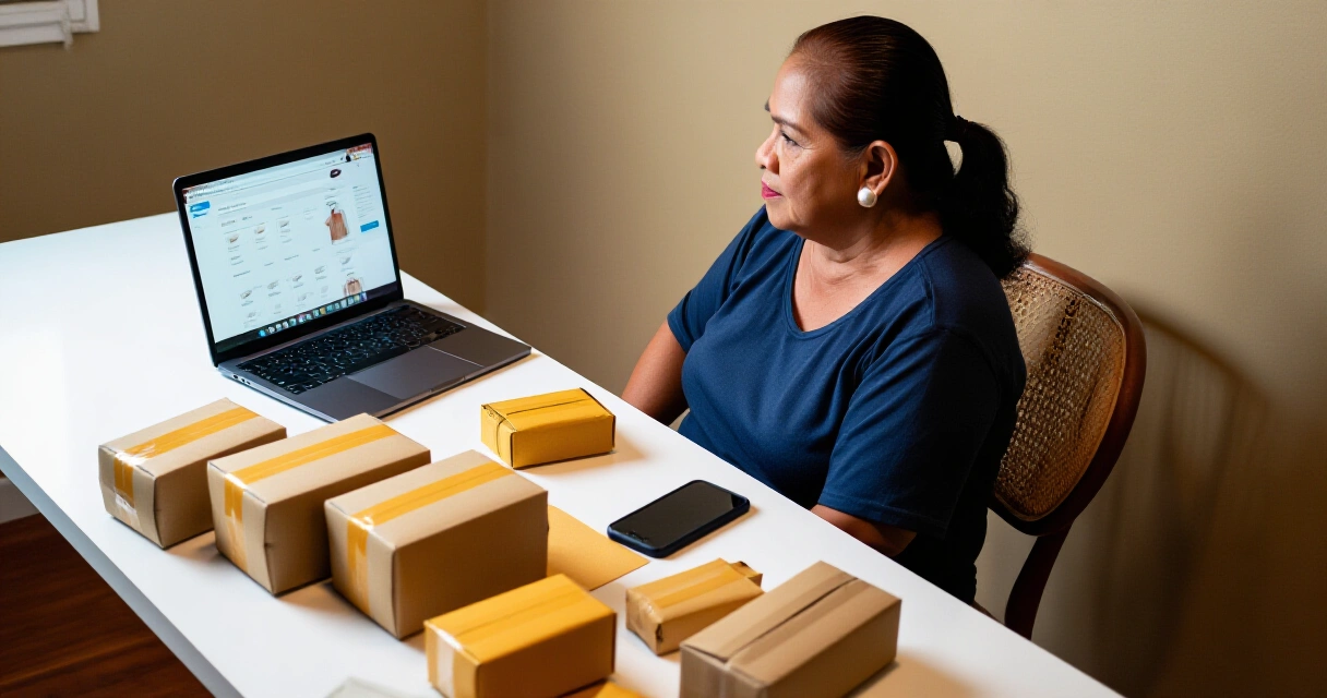 Nanay na nagtatrabaho sa bahay bilang online seller sa Pilipinas