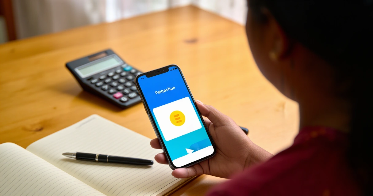 Pilipino na gumagamit ng digital lending app sa kanyang smartphone sa bahay