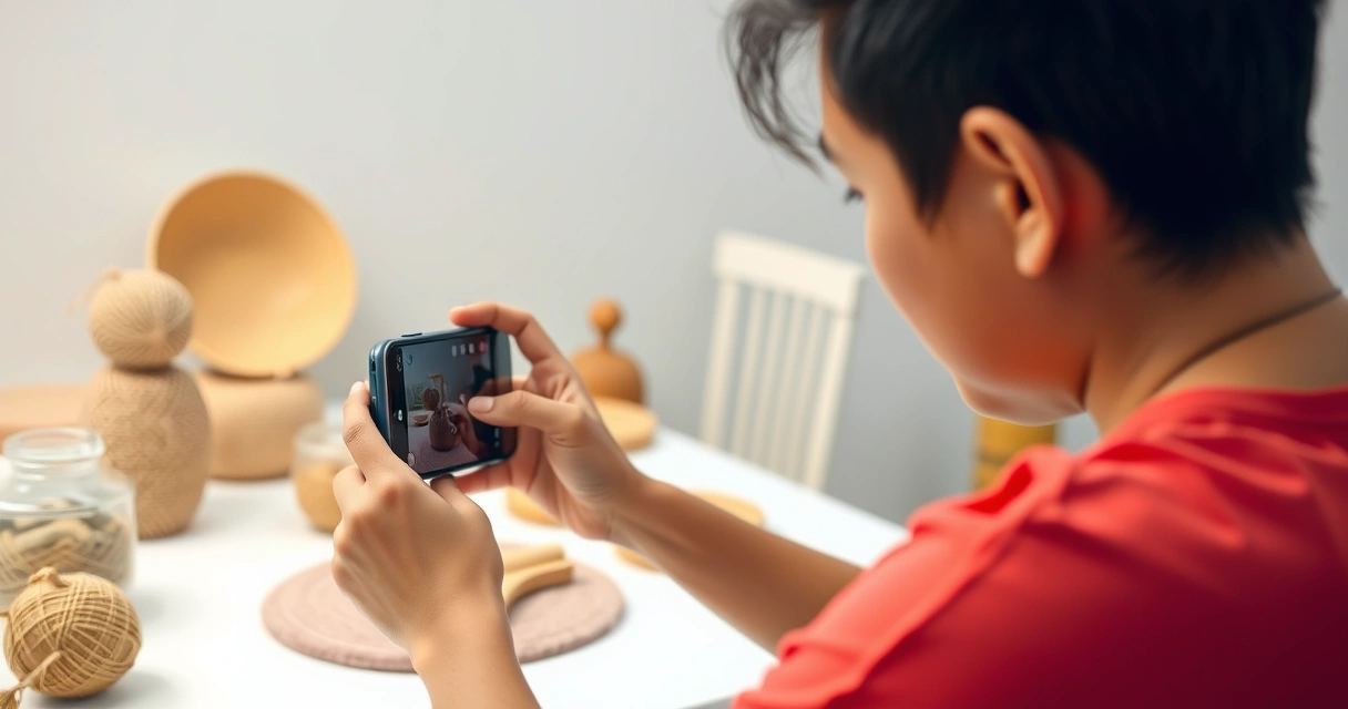 Negosyante na kumukuha ng litrato ng produkto gamit ang cellphone para sa online na tindahan