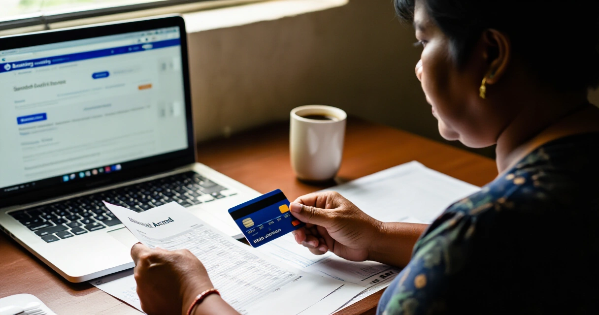 Pilipino na sinusuri ang credit card statements at financial documents
