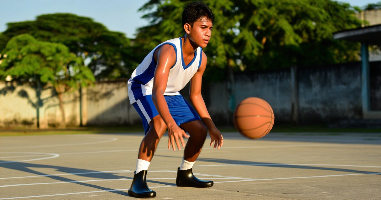 Kabataang Pilipinong atleta nagsasanay ng basketball sa outdoor court ng paaralan