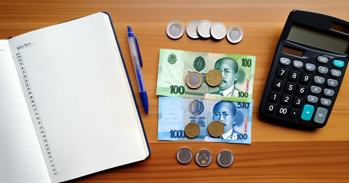 Mga perang Pilipino at notebook para sa badyet at pag-iimpok