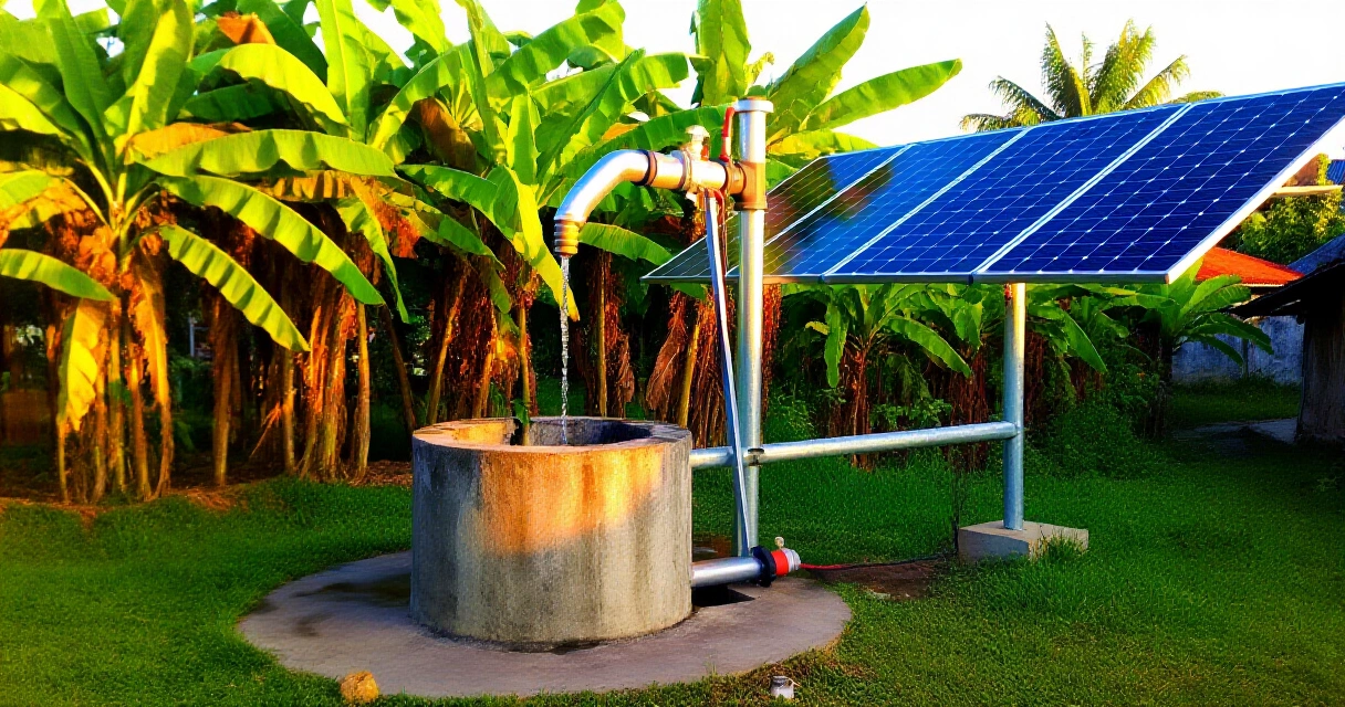 Solar panel na nakalagay sa tabi ng bubon sa isang bakuran sa Cavite, Pilipinas