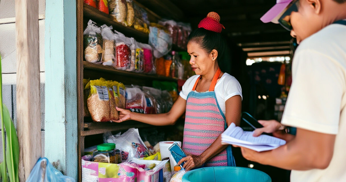 Tindero sa sari-sari store gamit ang smartphone bilang diskarte sa pagtatrabaho